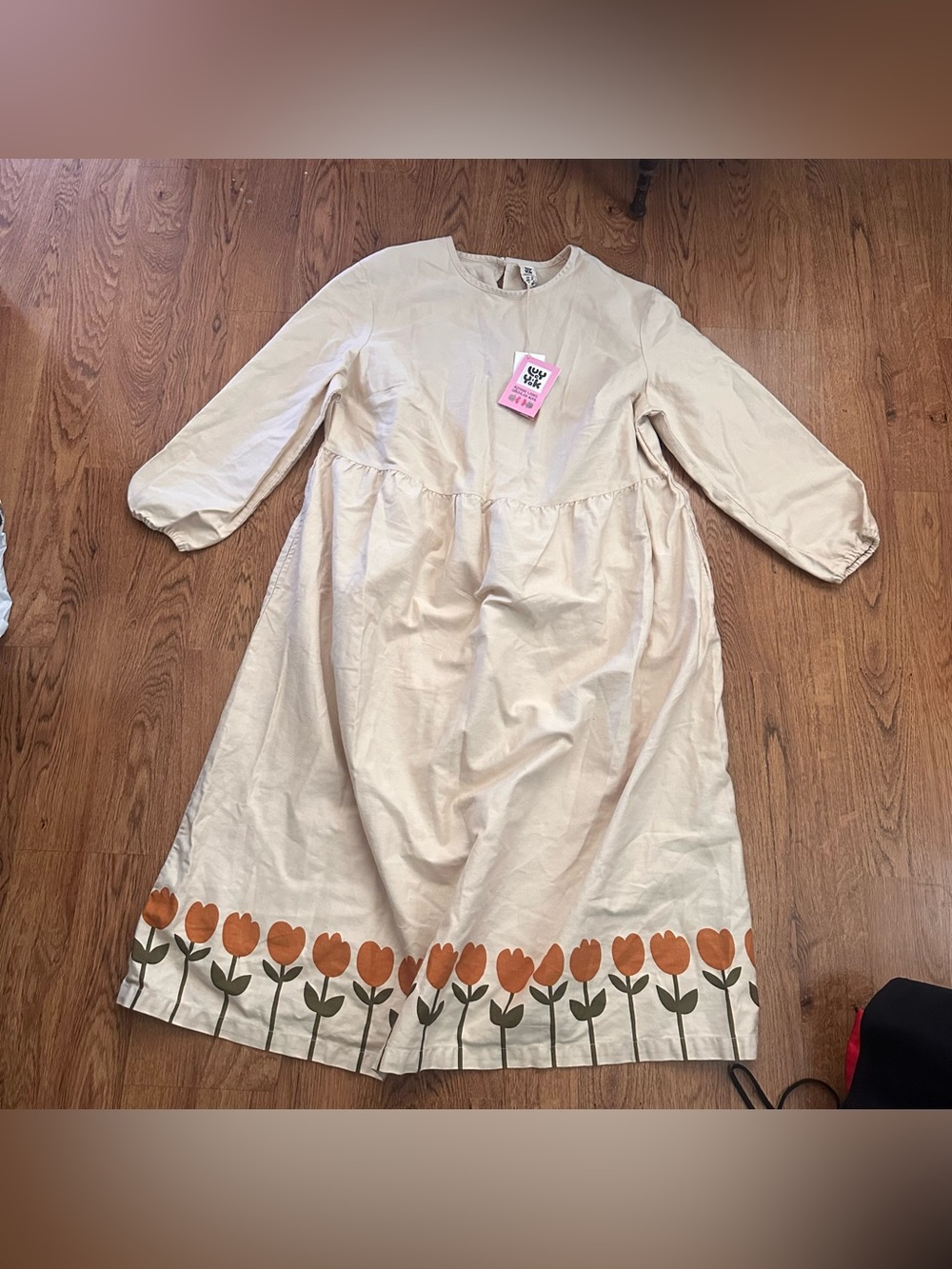 Lucy & Yak Cream Maxi Dress Orange Tulip Hem size 18 NWT organic cotton - Picture 2 of 8